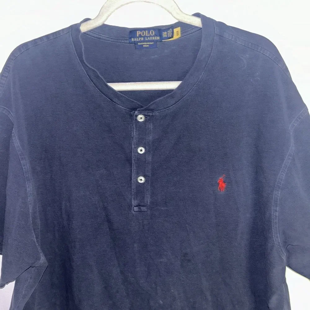 Polo Ralph Lauren Mens Blue Stonewash ‎ Featherweight Mesh Polo Shirt 2XL